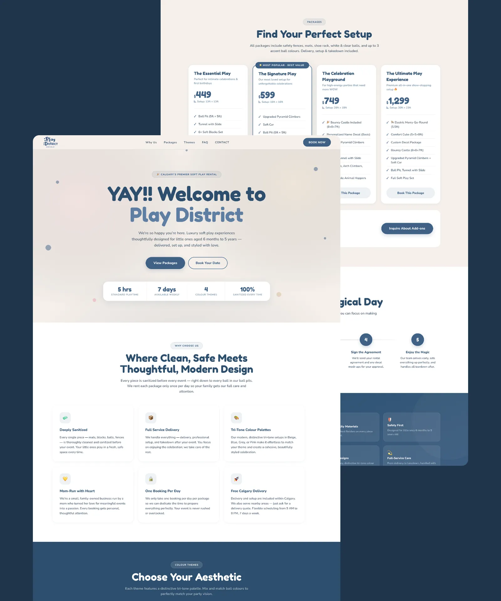 Play District responsive kids’ play rental homepage with package and service sections
